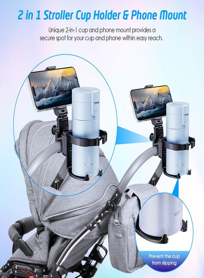 ويزجير حامل أكواب WixGear لعربة الأطفال مع حامل للهاتف، حامل أكواب للمشاية والكرسي المتحرك، حامل هاتف متعدد الاستخدامات لعربة الأطفال، سهل التركيب وقبضة آمنة لأدوات المساعدة على الحركة - Image 3